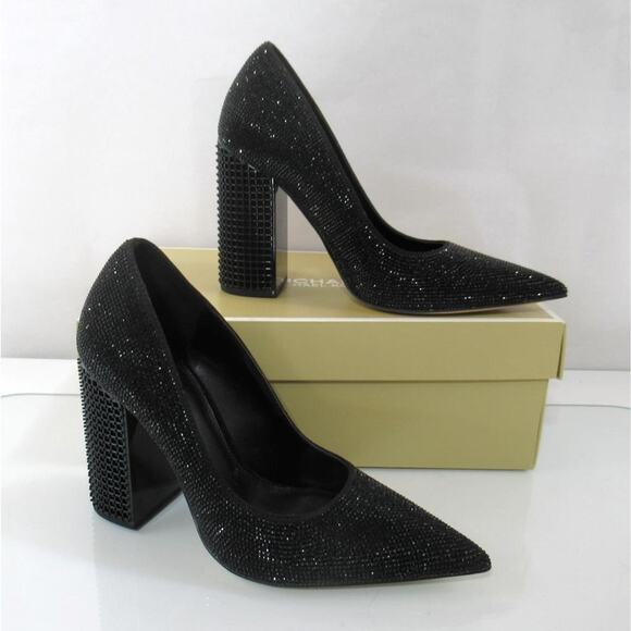 Michael Kors Maxine Block Heel Rhinestone Dress Pumps Pointed Toe Black Size 7.5 - Picture 3 of 7